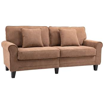 HOMCOM Modern 3-Seater Sofa 78" Thick Padded Comfy Couch with 2 Pillows, Corduroy Fabric Upholstery, Pine Wood Legs and Rounded Arms for Living Room
