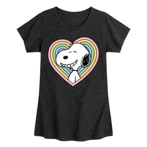 Girls' - Peanuts - Snoopy Heart Fitted Short Sleeve Graphic T-Shirt - 1 of 4