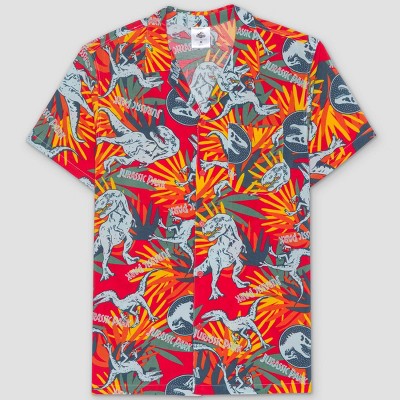 Men's Jurassic Park Short Sleeve Button-Down Shirt - Red