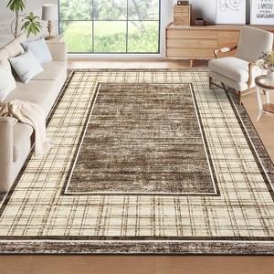 Modern Bordered Rug Farmhouse Plaid Area Rugs for Living Room Bedroom, Indoor Accent Carpet Home Decor - 1 of 4