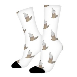 Cartoon Wolf Women Printed Crew Socks Funny Funky Socks Soft Polyester Novelty Gifts for Artists Men - 1 of 1