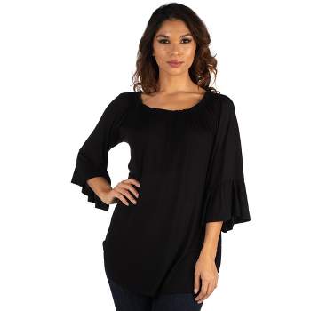 24seven Comfort Apparel Womens Bell Sleeve Loose Fit Tunic Top