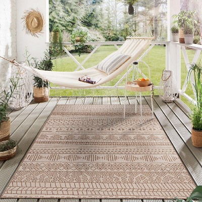 Brown Geometric Flat Woven Reversible 8' x 10' Indoor/Outdoor Rug