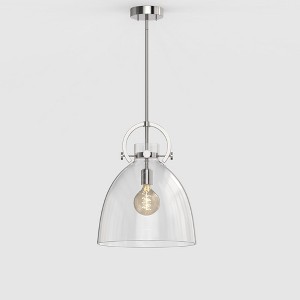 YANSUN 14-In. Clear Glass Bell Pendant Light, Nickel Finish, E26 Base, Non-Integrated, 1-Light Traditional Hanging Fixture - 1 of 4