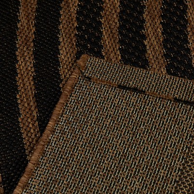 Tan and Black Rectangular Synthetic Stripe Indoor/Outdoor Rug 5' x 7'