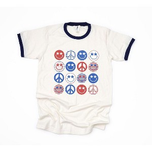 Simply Sage Market Women's Patriotic Smiley Faces Short Sleeve Ringer Tee - 1 of 2