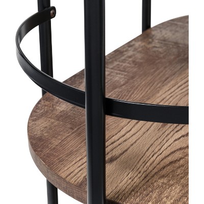 Rustic Brown and Black 3-Tier Oval Bar Cart with Storage