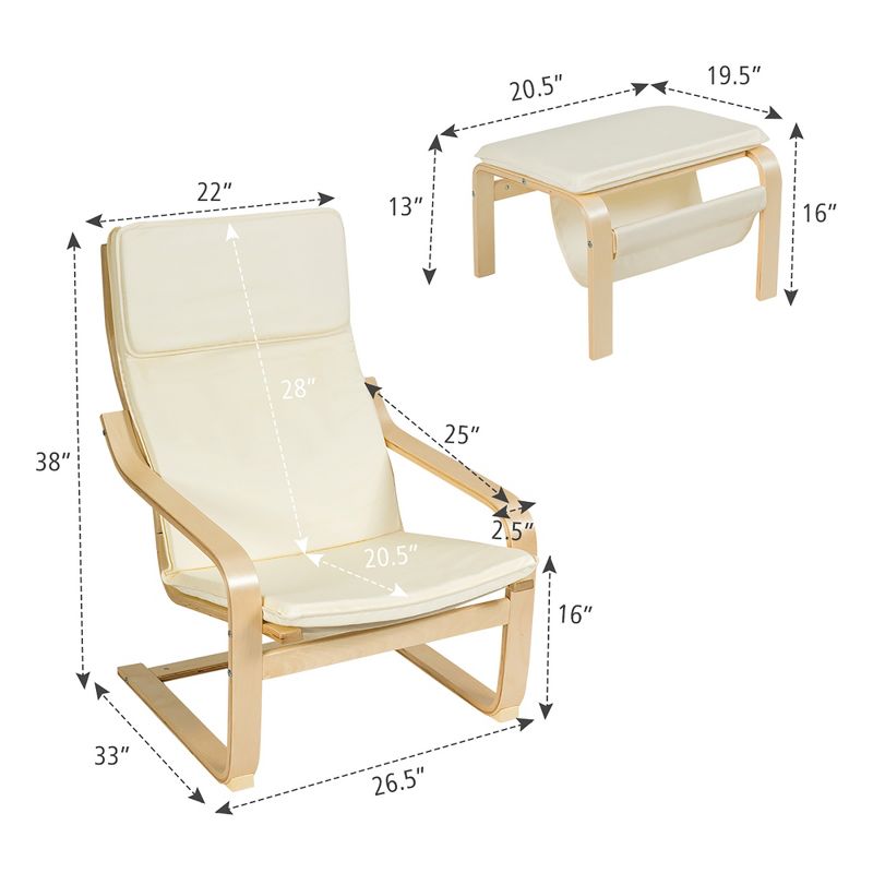 Costway Relax Lounge Chair & Padded Ottoman Set w/ Magazine Rack, 3 of 11