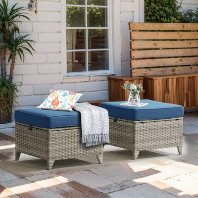 Gymojoy Outdoor Patio Footstool Ottomans with Cushion