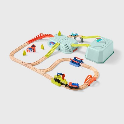 Train Set Gigglescape Wooden Plastic Toy Railroad Crossing Gate Tracks Battery powered Ages 3 Target