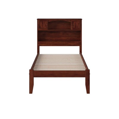 Walnut Twin Platform Bed with Bookcase Headboard and Storage