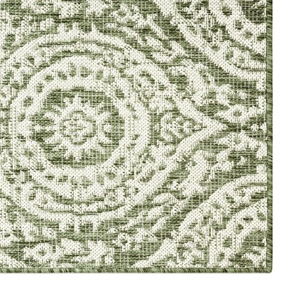 Olive and Ivory Moroccan Damask Indoor/Outdoor Rug