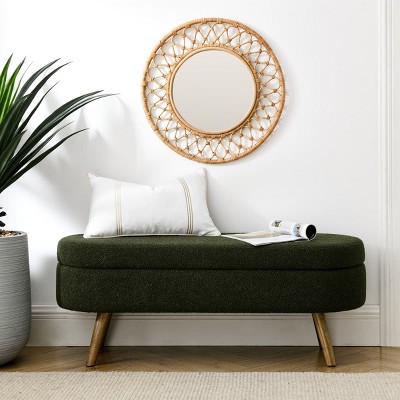 43.5" Modern Oval Upholstered Storage Bench with Rubber Wood Legs, End of Bed Ottoman Bench for Bedroom, Living Room, or Entryway-Tanpinhause
