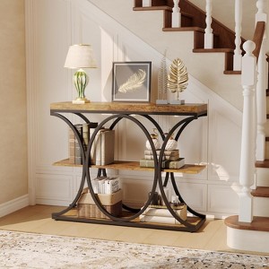 39" Industrial Entryway Table, 3-Tier Console Table Sofa Table with Circle Metal Frame, Accent Table with Wooden Storage Shelves, for Entry, Hallway - 1 of 4