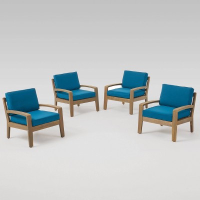 Grenada 4pk Wooden Patio Club Chairs with Cushions: Weather-Resistant Acacia Frame - Christopher Knight Home