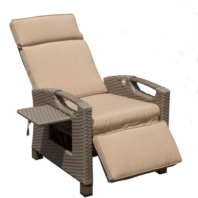 Patio Recliner Chair, Outdoor Wicker Lounge Chair With Flip Table, Reclining Lounge Chair With Thick Cushions Adjustable Back And Footrest