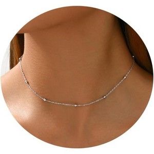 Dainty Gold Chain Necklace For Women - 18K Gold Plated Coin Disc Choker With Beaded & Paper Clip Layered Chain, Everyday Jewelry Gift - 1 of 4