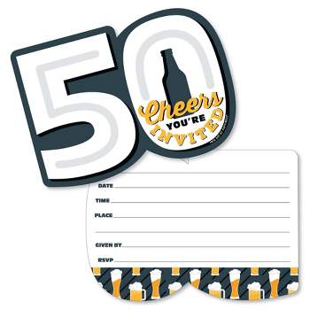 Big Dot of Happiness Cheers and Beers to 50 Years - Shaped Fill-In Invitations - 50th Birthday Party Invitation Cards with Envelopes - Set of 12