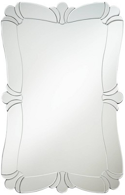 Possini Euro Design Fabrina Rectangular Vanity Decorative Wall Mirror Modern Beveled Edge Flower Glass Mirrored Frame 26" Wide for Bathroom Bedroom