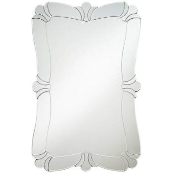 Possini Euro Design Fabrina Rectangular Vanity Decorative Wall Mirror Modern Beveled Edge Flower Glass Mirrored Frame 26" Wide for Bathroom Bedroom