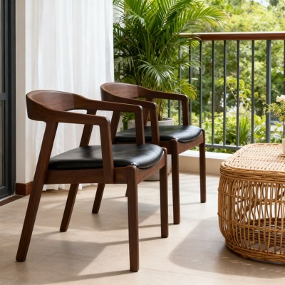 Homy Casa Set of 2 Wooden Dining Chairs with Curved Backrest and Cushioned Seat, Perfect for Kitchen, Dining Room,  Living Room, Walnut