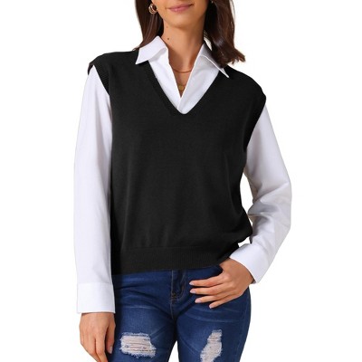 INSPIRE CHIC Women's V-Neck Sleeveless Uniform Classic Knitted Pullover Sweater Vest