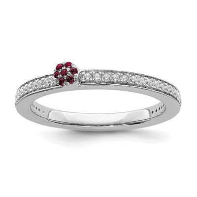 Black Bow Jewelry 14k White Gold, Created Ruby & 1/8 Ctw Diamond Stackable Ring