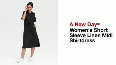 Women s Short Sleeve Linen Midi Shirtdress A New Day Target