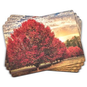 Pimpernel Crimson Trees Placemats - Set of 4 Rectangular Cork Backed Table Mats with Autumn Forest Design - Heat & Stain Resistant Dining Placemats - 1 of 4