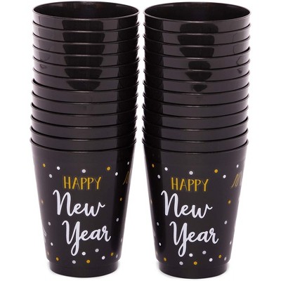 Sparkle and Bash Happy New Year Decorations, Plastic Cups (Black, 16 oz, 24-Pack)