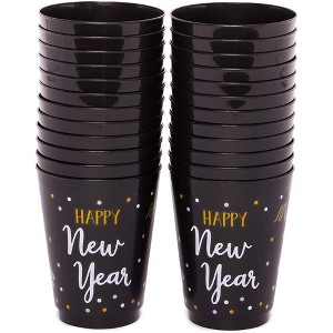 Sparkle and Bash Happy New Year Decorations, Plastic Cups (Black, 16 oz, 24-Pack) - 1 of 4