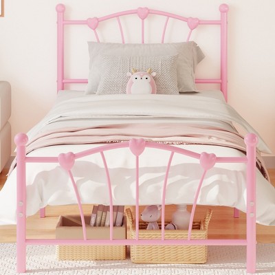 Garvee Twin Bed Frame for Girls, Metal Twin Size Bed Frame with Sweet Heart-Shape Headboard and Footboard, No Box Spring Needed, Easy Assembly