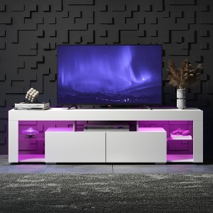 TV Stand, 63 Inch Entertainment Center, GALAXHERO Modern TV Console with 2 Drawers for Living Room, LED TV Stand for 60 to 70 Inch TV, White - 1 of 4