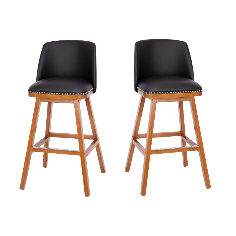 Emma and Oliver Upholstered Mid-Back Stools with Nailhead Accent Trim & Wood Frames, 1 of 9