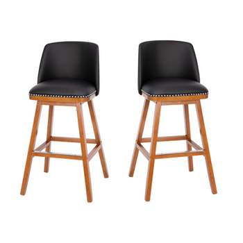 Emma and Oliver Upholstered Mid-Back Stools with Nailhead Accent Trim & Wood Frames