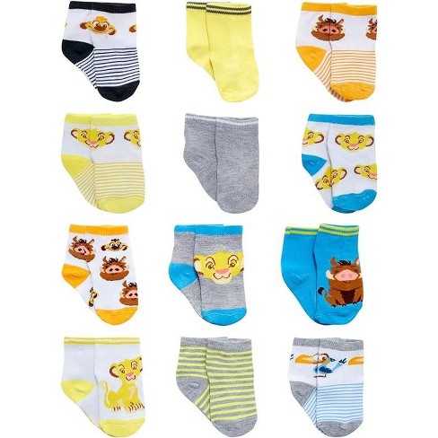 Disney Baby Boys’ Socks - 12 Pack Mickey Mouse, Winnie The Pooh, Lion King, Toy Story (Newborn/Infant)