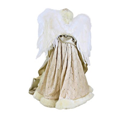 Champagne Angel Tree Topper with Gold Horn and Feather Wings