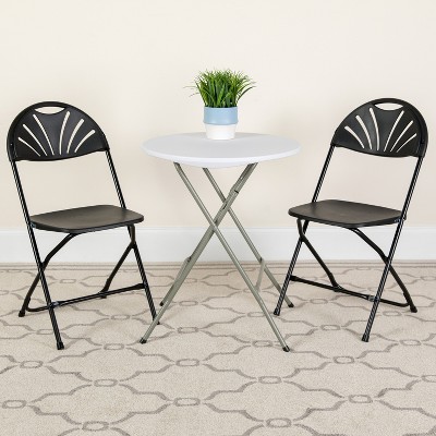 Hercules Series 650 lb Capacity Black Plastic Fan Back Folding Chair