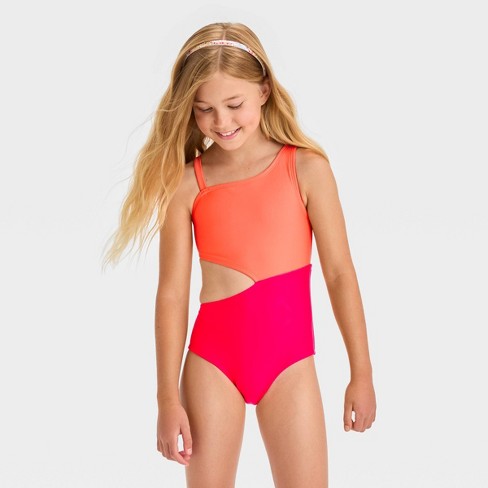 Girls' 'classic Ribbed' Solid Bikini Set - Art Class™ Coral Orange : Target