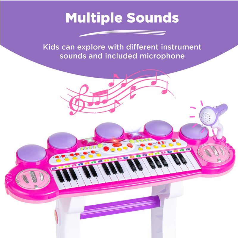 Best Choice Products 37-Key Kids Electronic Piano Keyboard w/ Multiple Sounds, Lights Microphone, Stool, 5 of 8