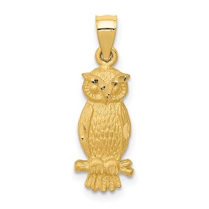 Black Bow Jewelry 14k Yellow Gold Satin & Diamond Cut Owl Pendant, 8mm (5/16 inch) - 1 of 4