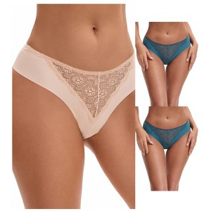 INSPIRE CHIC Women's Mid Waisted Briefs Smooth Silky Panties Soft Lace Breathable Underpants 3 Packs - 1 of 4