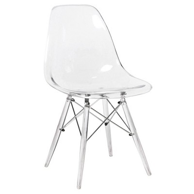 LeisureMod Cresco Mid-Century Modern Acrylic Dining Chair with Acrylic Dowel Eiffel Legs – Kitchen & Dining Room Chair, Clear