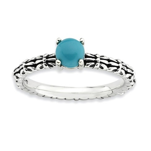 Black Bow Jewelry Antiqued SS Stackable Turquoise Ring - image 1 of 4