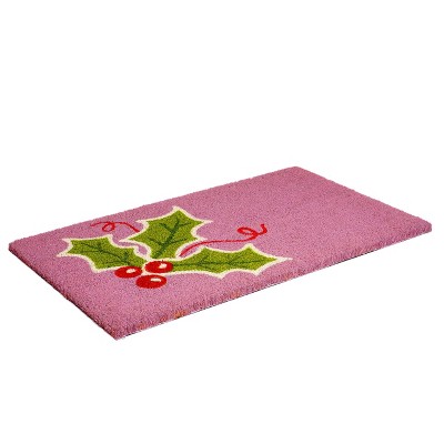 Holly Berry Christmas Coir Doormat in Multicolor 17" x 29"