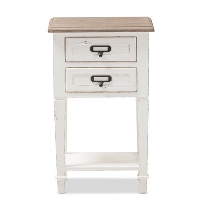 Dauphine Provincial Style 2-Drawer Nightstand in Distressed White and Oak