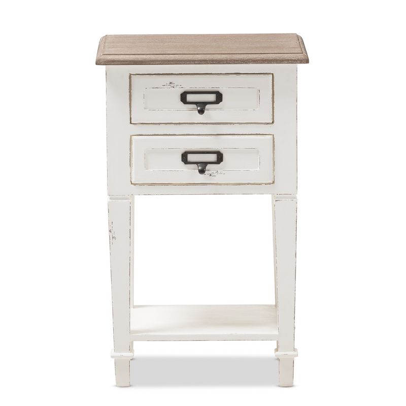 Dauphine 2 Drawer Provincial Style Oak and  Distressed Finish Wood Nightstand White - Baxton Studio, 4 of 10