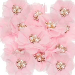 Unique Bargains Rhinestone Pearl Chiffon Flower for DIY Craft Wedding Party 15 Pcs - 1 of 4