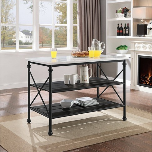 50 Brahm Kitchen Island White Cultured Stone gray Finish Acme Furniture Modern Seating Metal Frame Storage Shelves Target