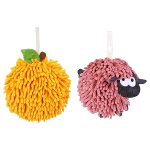 REGALWOVEN 2 Pcs Cute Comfortable Soft Absorbent Chenille Ball Fuzzy Hand Towel - 1 of 4
